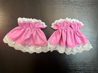 Image 2 of pink pvc x white lace wrist cuffs