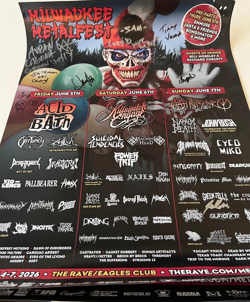 ACID BATH, JOHN BUSH, MINISTRY, ALL SHALL PERISH ETC. SIGNED 18X24