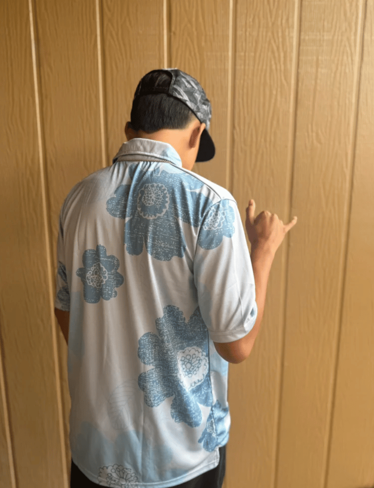 Image of PAISLEY SAKURA  DRI FIT POLO SHIRT BLUE