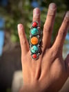 Orange spiny, red Mediterranean  coral ,Turquoise Ring 