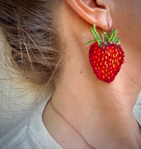 Image 4 of Stitched Strawberry Earrings