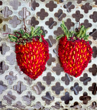Image 1 of Stitched Strawberry Earrings
