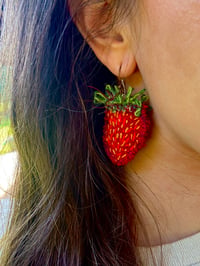 Image 5 of Stitched Strawberry Earrings