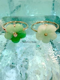 Image 1 of 14k solid gold A grade Jade plumeria ring