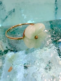 Image 3 of 14k solid gold A grade Jade plumeria ring