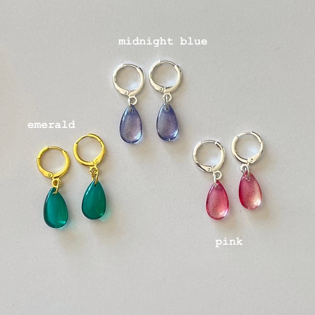 long teardrop gem huggie hoop earrings