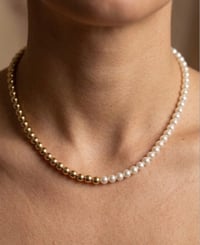 Image 1 of Half Pearl Half Gold Necklace 