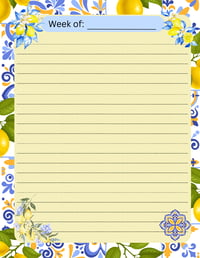 Image 2 of Lemon and Blue Tile Inspired Weekly Planner Digital Download Note Page, notes, gift, day, work