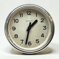 Image 1 of 25 cm  - Horloge LEPAUTE industrielle aluminium poli miroir - Pendule LEPAUTE f...