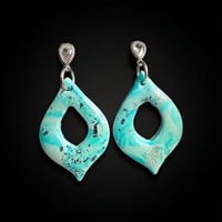 Mint green and silver clay earrings
