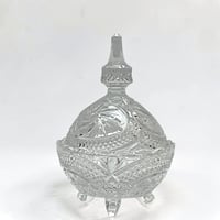 Image 3 of Bonbonnière ou sucrier en cristal taillé avec couvercle Motif Pinwheel vintage 1970s 