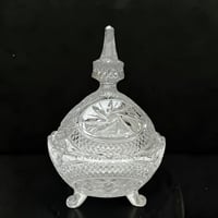 Image 2 of Bonbonnière ou sucrier en cristal taillé avec couvercle Motif Pinwheel vintage 1970s 