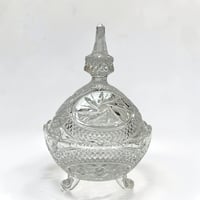 Image 1 of Bonbonnière ou sucrier en cristal taillé avec couvercle Motif Pinwheel vintage 1970s 