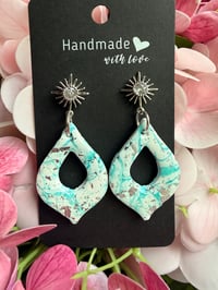 Mint green and silver clay dangle earrings 