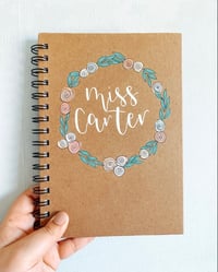 Image 1 of Personalised Hand lettered floral ring Kraft brown notebook 