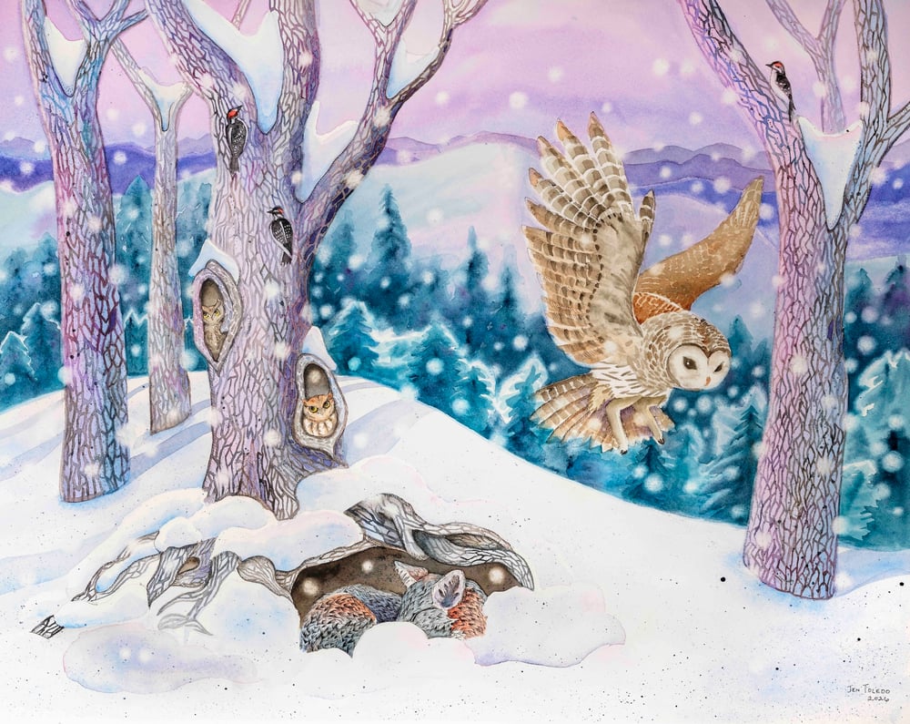 Image of Fox & Owl Winterscape