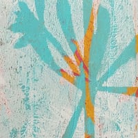 Image 3 of Mini Botanical Monotype ~ Catchweed, Turquoise, Saffron & White ~ 4x4 Inch Mat 