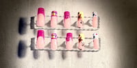 Image 1 of LONG SQUARE 2000'S BUTTON ACRYLIC NAILS