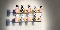 Image 1 of LONG SQUARE BLACK & WHITE POLKA DOT FRENCH ACRYLIC NAILS