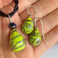 Image 3 of Lime With Lines - Pendant and Earrings Set