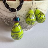 Image 1 of Lime With Lines - Pendant and Earrings Set