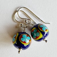 Image 4 of Folk Flower Earrings - Dark Lapis