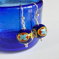 Image 1 of Folk Flower Earrings - Dark Lapis