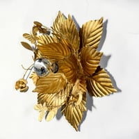 Image 6 of Applique murale fleur en métal doré à la feuille vintage - Applique florentine fleurs papillons