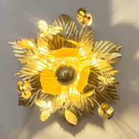 Image 1 of Applique murale fleur en métal doré à la feuille vintage - Applique florentine fleurs papillons