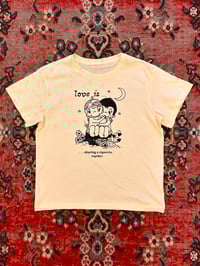 Love is sharing a cigarette together off white baby tee Sz S-L