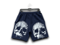 Image 2 of Custom Upcycled Reworked Screen Print navy blue sweatshorts – Skulls, heavy metal