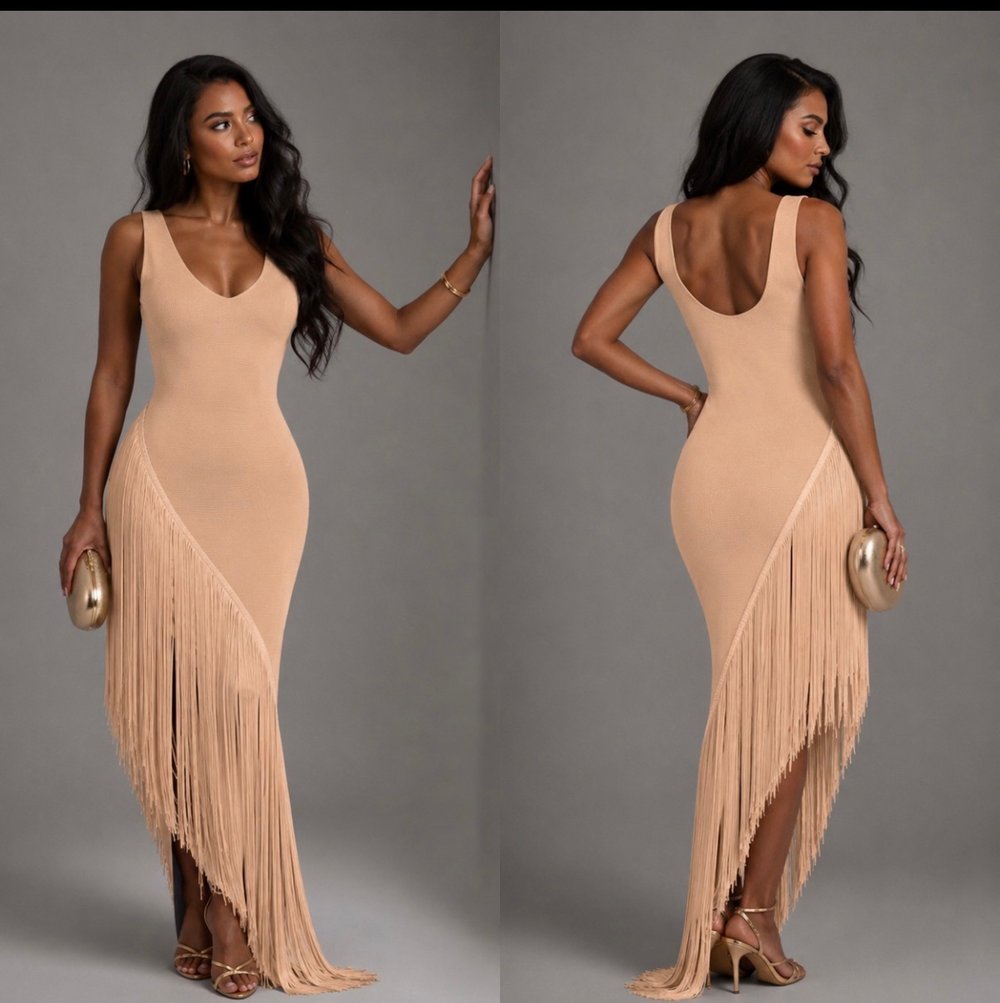 Image of JOIA FRINGE DRESS-nude (PRE-ORDER 6/16)