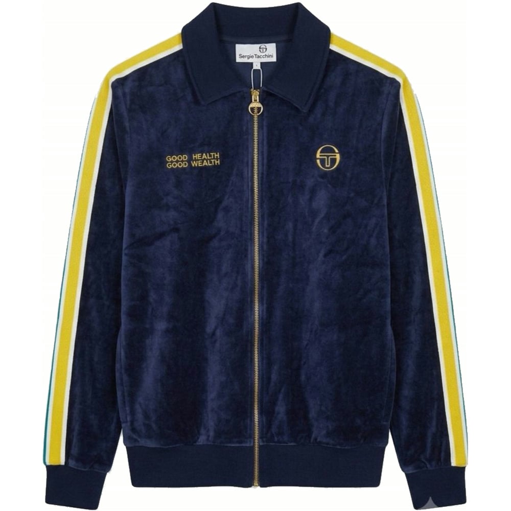 Sergio Tacchini x GHGW Velour Track Jacket — Navy, front view
