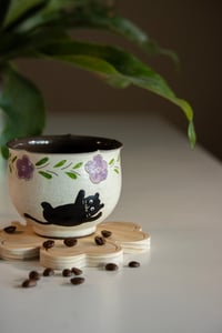 Image 1 of Hand-Painted Black Cat Ceramic Cup