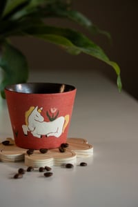 Image 1 of Hand-Painted White Horse Ceramic Cup