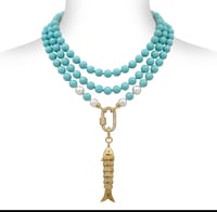 Image 3 of The “GOLDIE” Turquoise and Pearls Fish Crossbody Necklace