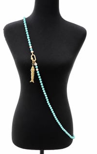 Image 4 of The “GOLDIE” Turquoise and Pearls Fish Crossbody Necklace