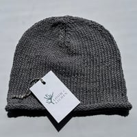 Image 3 of Summer Linen Black Isle Beanie – Lavender Grey, Taupe and Cream.