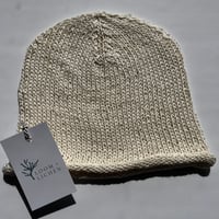 Image 8 of Summer Linen Black Isle Beanie – Lavender Grey, Taupe and Cream.