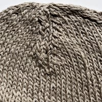 Image 7 of Summer Linen Black Isle Beanie – Lavender Grey, Taupe and Cream.