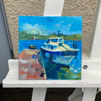 Image 3 of Boat at Marina - original oil painting