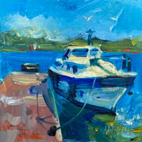 Image 1 of Boat at Marina - original oil painting