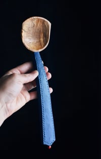 Image 1 of Hand carved spalted beech blue cooking and serving spoon