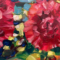 Image 3 of Burgundy Peonies in Vintage Jug — Original Oil Painting