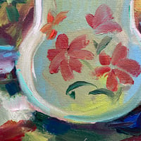 Image 5 of Burgundy Peonies in Vintage Jug — Original Oil Painting