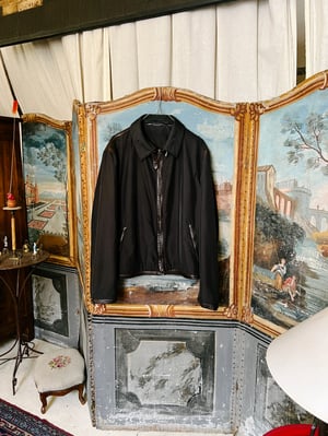 Hermès Black Nylon Jacket with Contrasting Leather Detail - Size 52