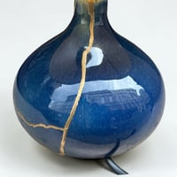 Image 10 of Lampe en céramique kintsugi vintage 1970 et abat-jour en soie peinte motif floral