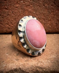 Image 1 of WL&A Old Style Aged Bronze & Sterling Silver Pink Opal Signet - Size 11 (1)