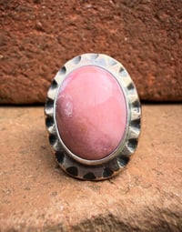 Image 2 of WL&A Old Style Aged Bronze & Sterling Silver Pink Opal Signet - Size 11 (1)