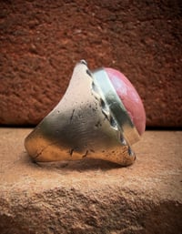 Image 4 of WL&A Old Style Aged Bronze & Sterling Silver Pink Opal Signet - Size 11 (1)